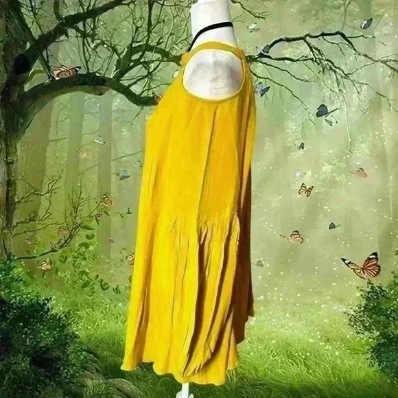 Free  People Drift Away Yellow Cold Shoulder Mini Dress Size L - Picture 9 of 12